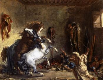 歐仁 德拉尅洛瓦 Arab Horses Fighting in a Stable